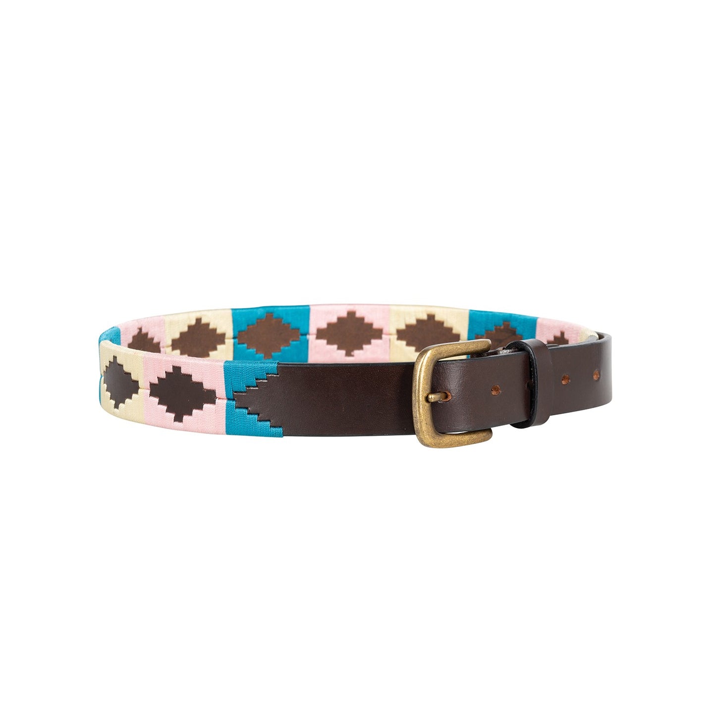 Benji & Flo Sublime Polo Leather Dog Collar Blue/Pink/Vanilla - Xsmall