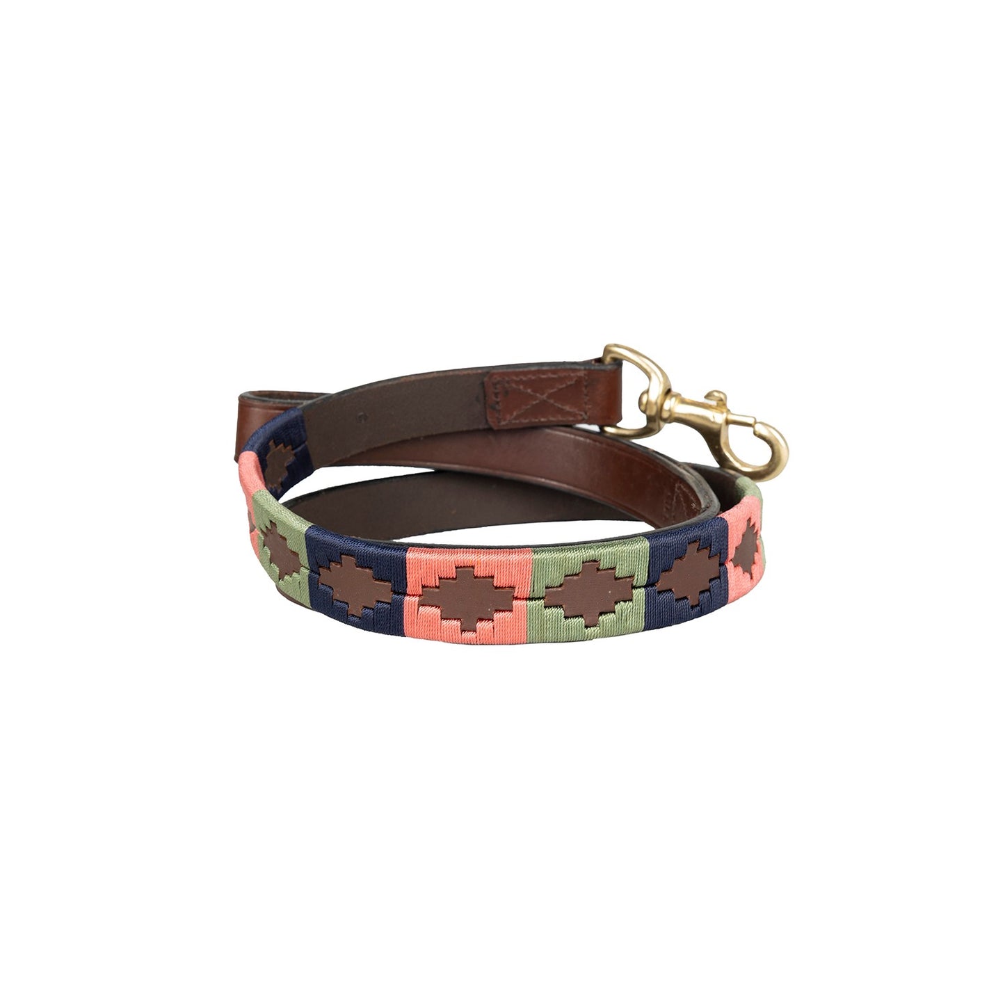 Benji & Flo Sublime Polo Leather Dog Lead Pink/Navy/Green