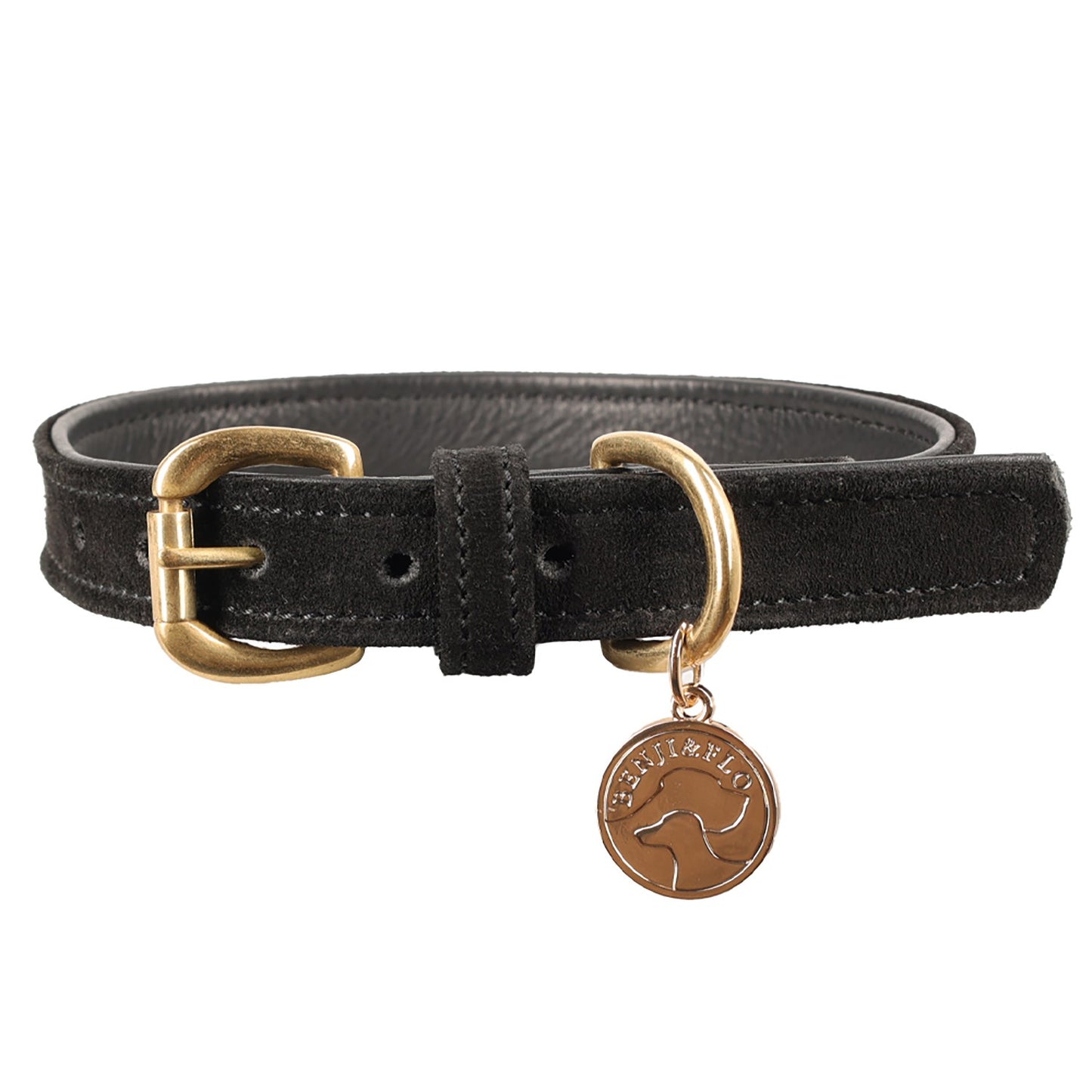 Benji & Flo Noble Suede Dog Collar Black/Gold - Large
