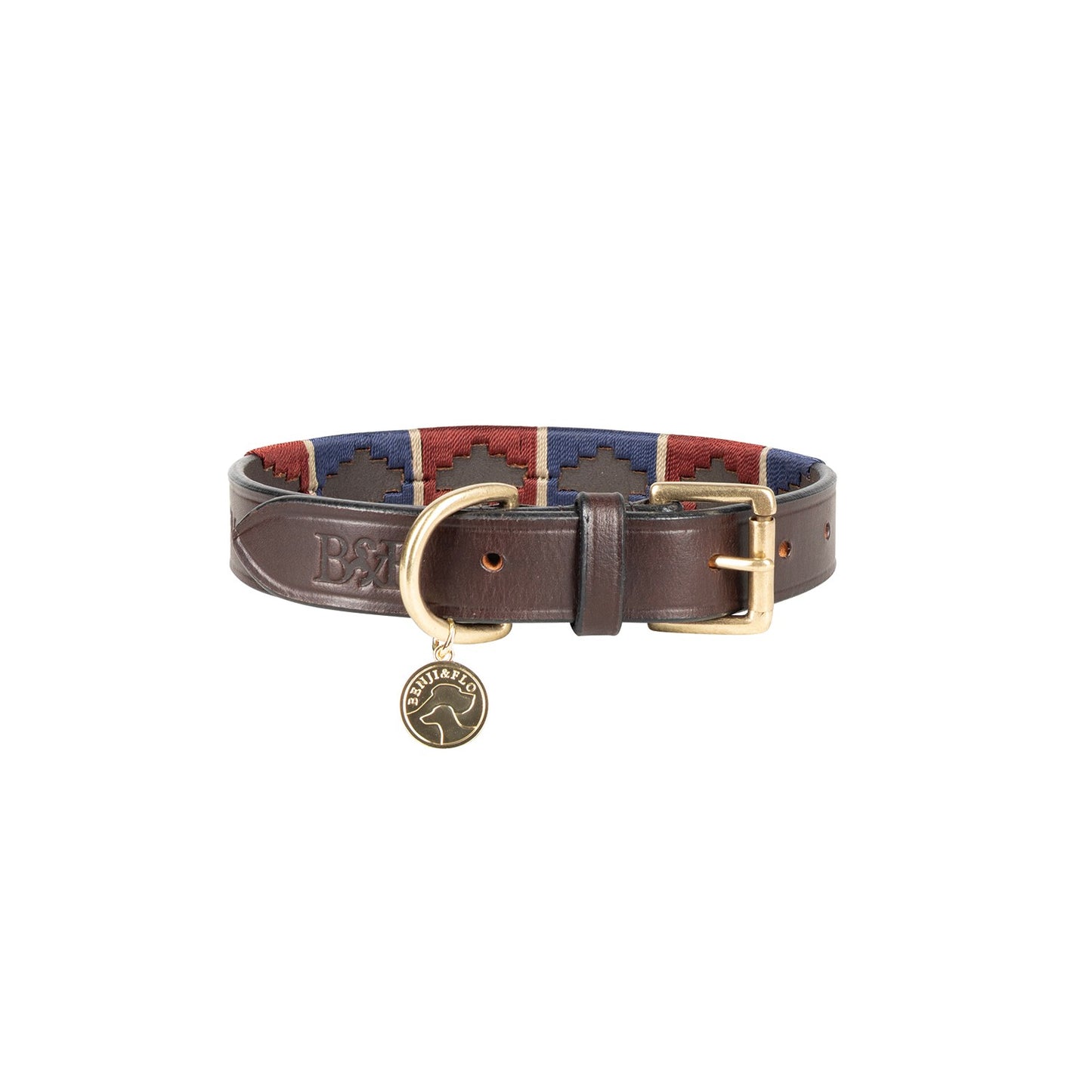Benji & Flo Sublime Polo Leather Dog Collar Navy/Wine - Small