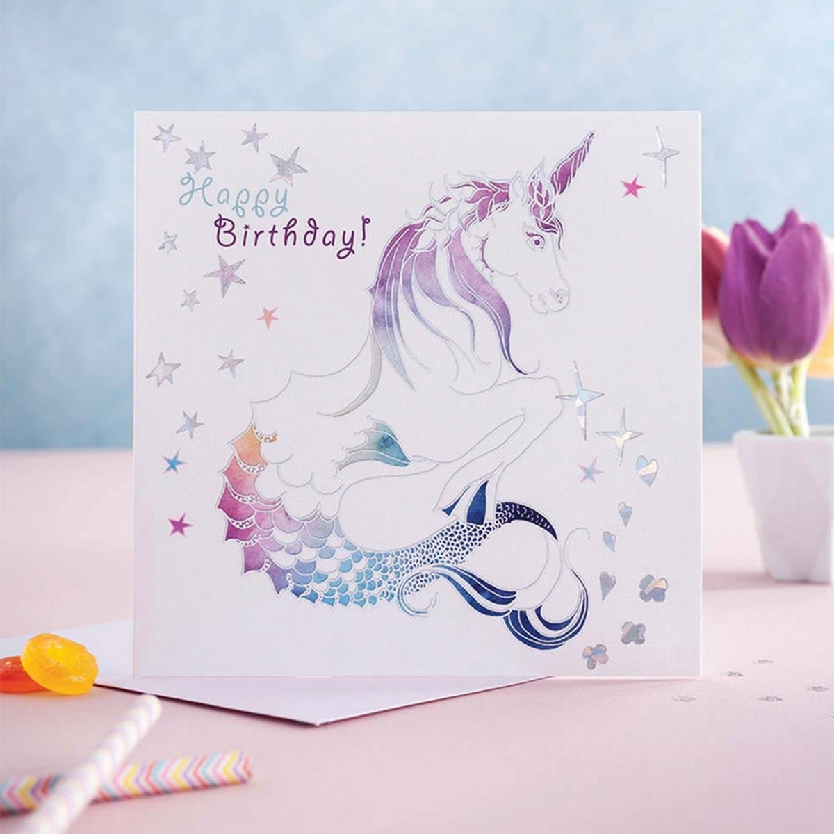 Deckled Edge Prancing Myth Card Happy Birthday - Merhorse