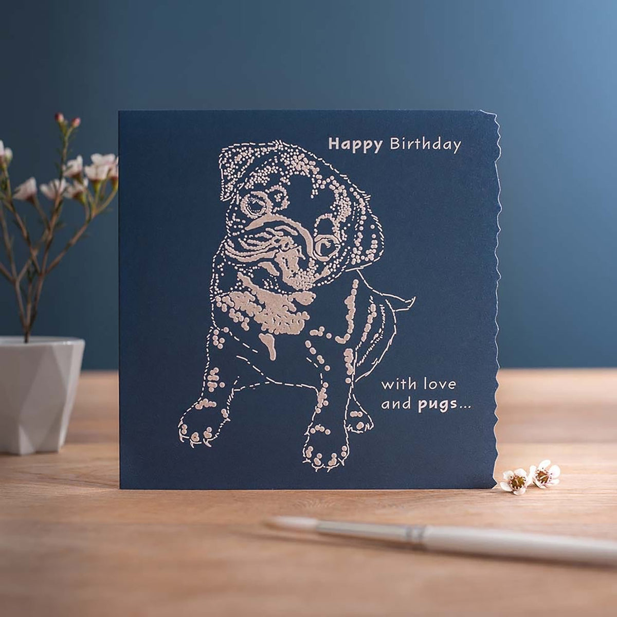 Deckled Edge Colour Block Happy Birthday Pug