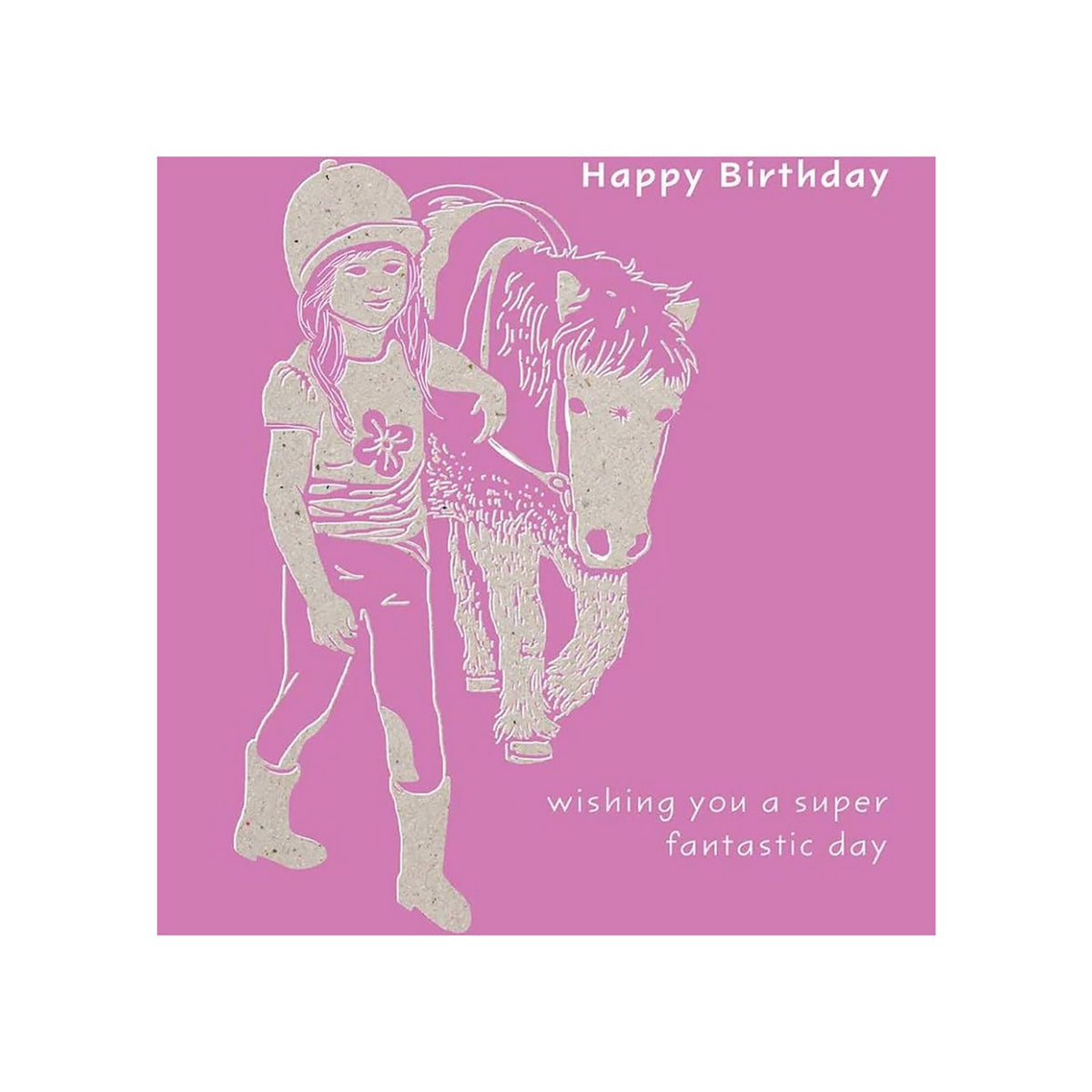 Deckled Edge Colour Block Pony Card Happy Birthday Girl with Pony