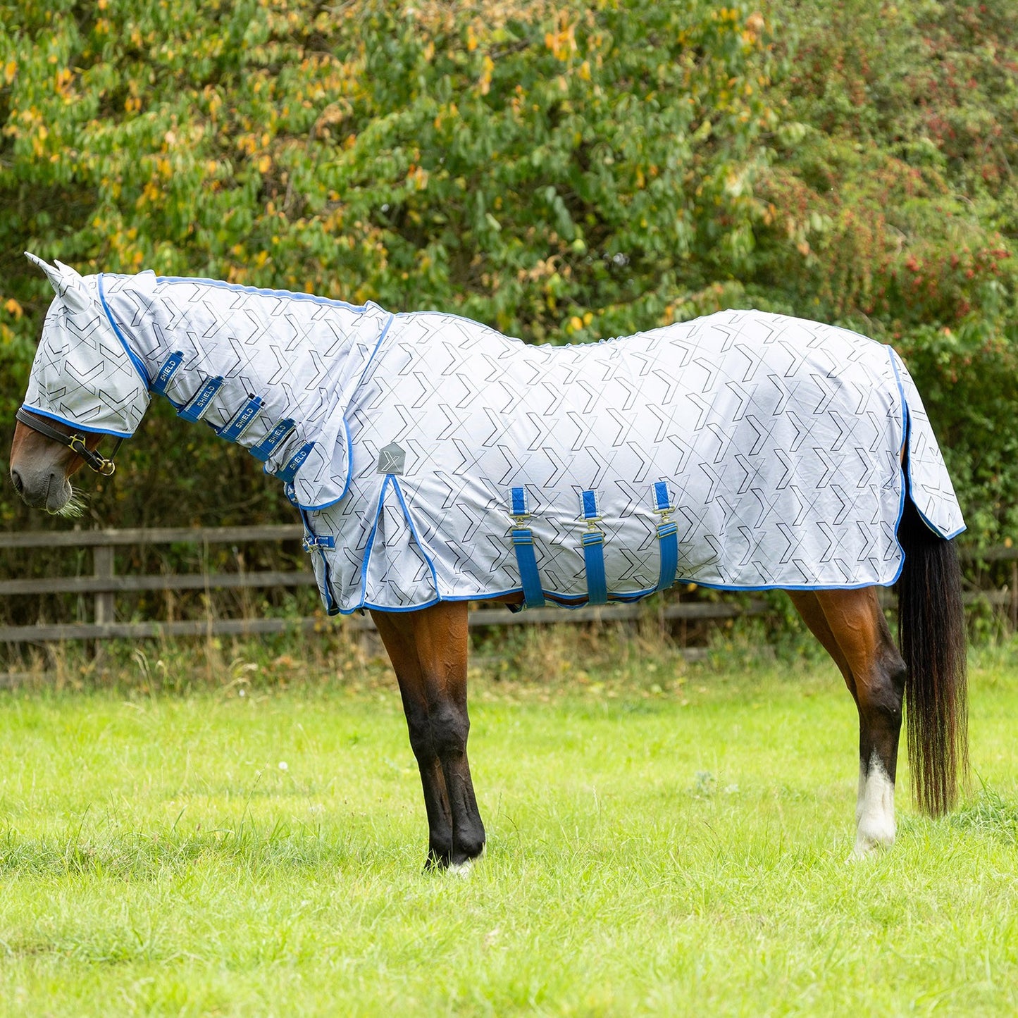 DefenceX Shield Guardian Evolution UV Combi Fly Rug & Mask White/Blue - 5' 6''