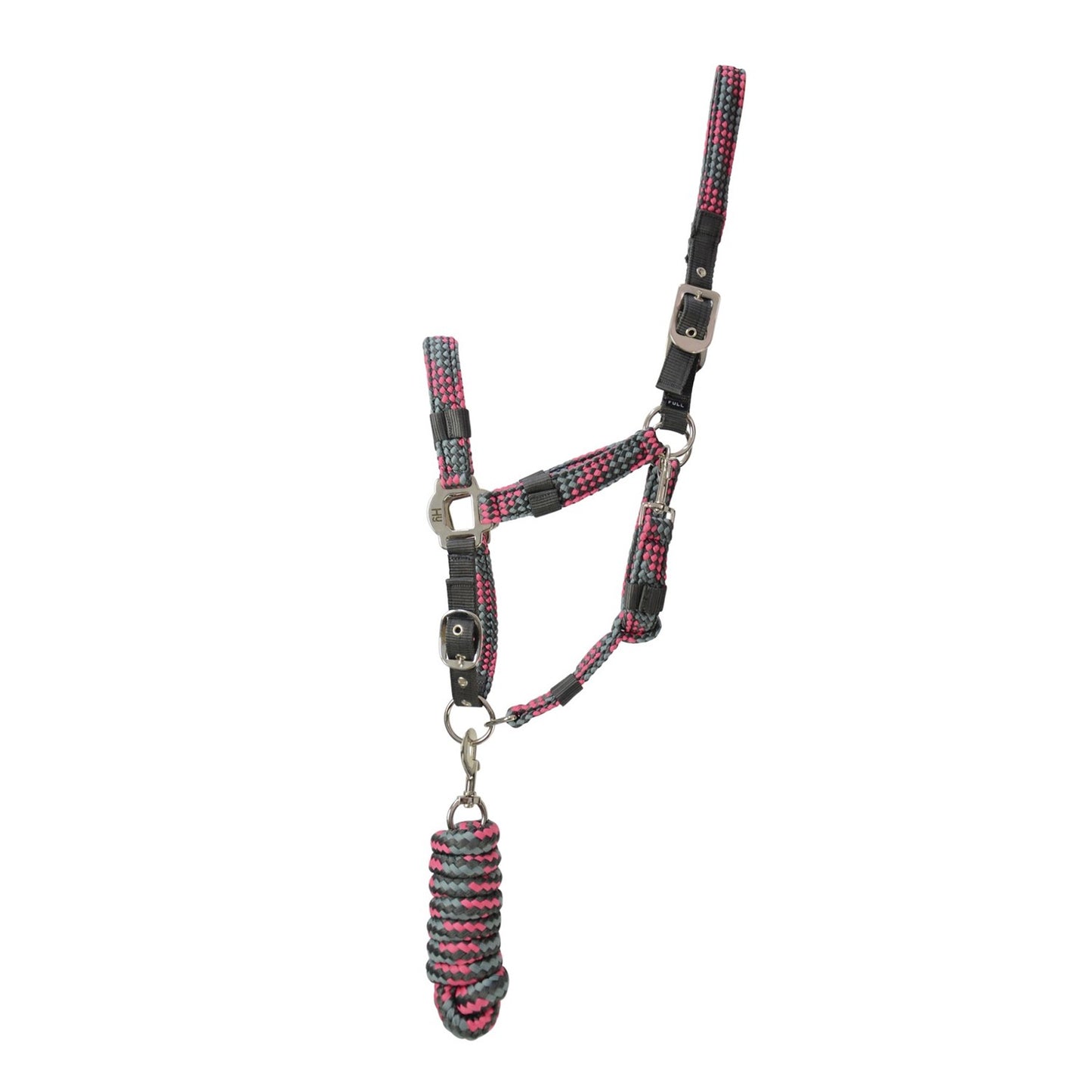 Hy Equestrian Multi-Colour Headcollar with Rope Dark Grey/Grey/Pink - Pony