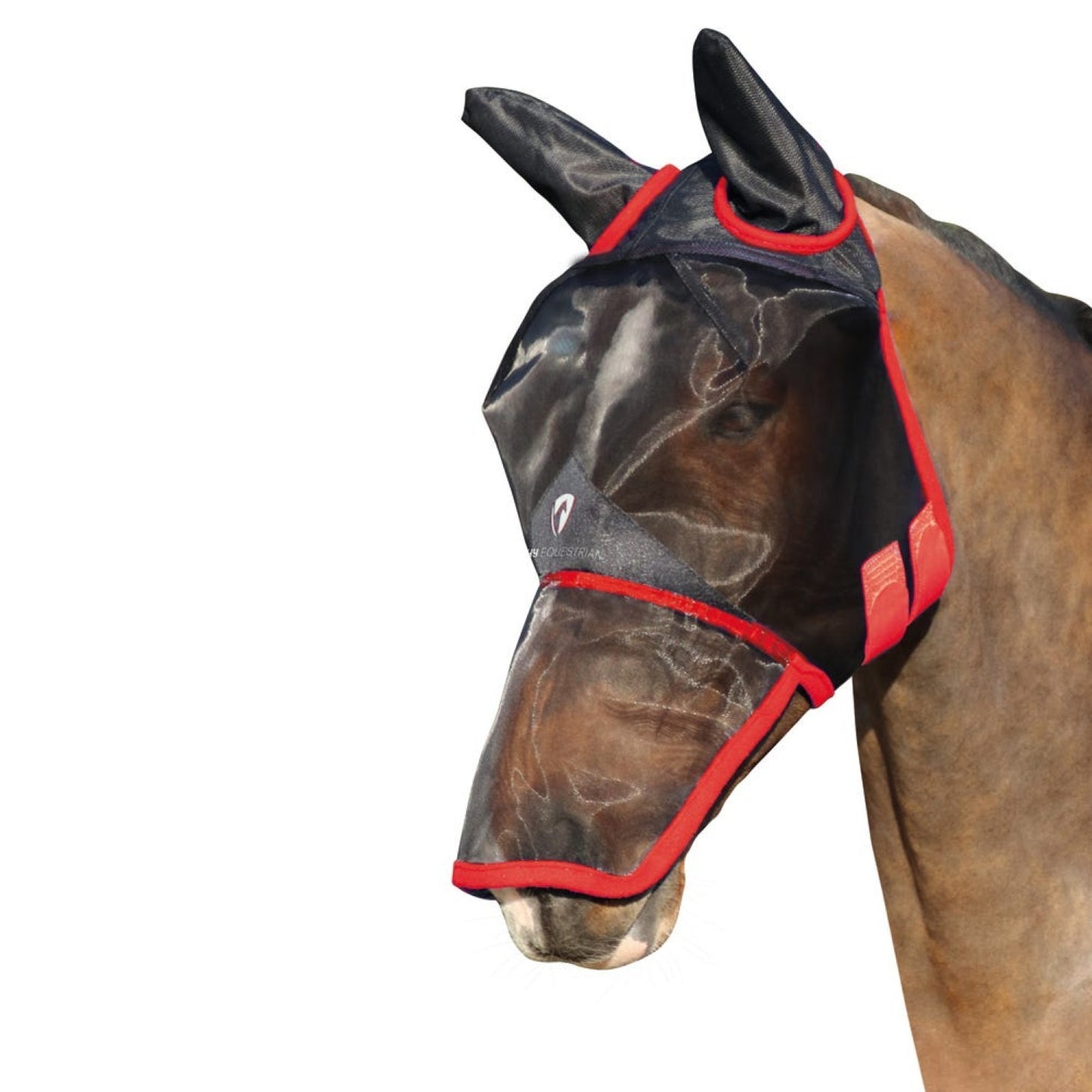 Hy Equestrian Mesh Full Fly Mask with Ears/Nose Black/Red - Pony