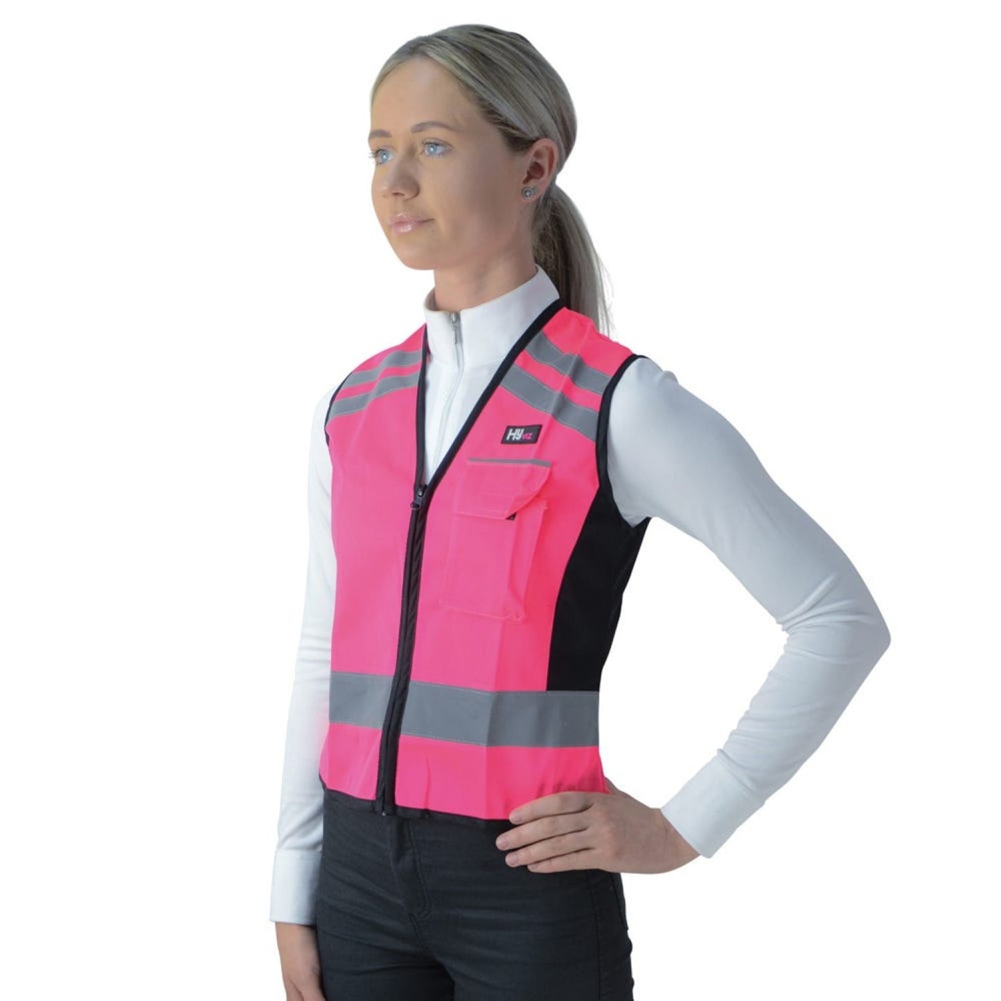 Reflector Waistcoat Please Pass Wide & Slow by Hy Equestrian Pink - Xlarge