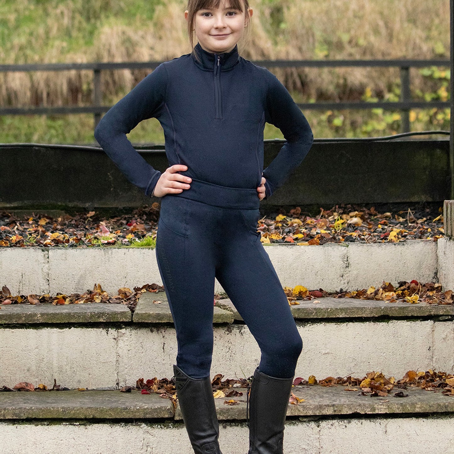 Hy Equestrian Melton Riding Tights Child Navy - 11/12 Years