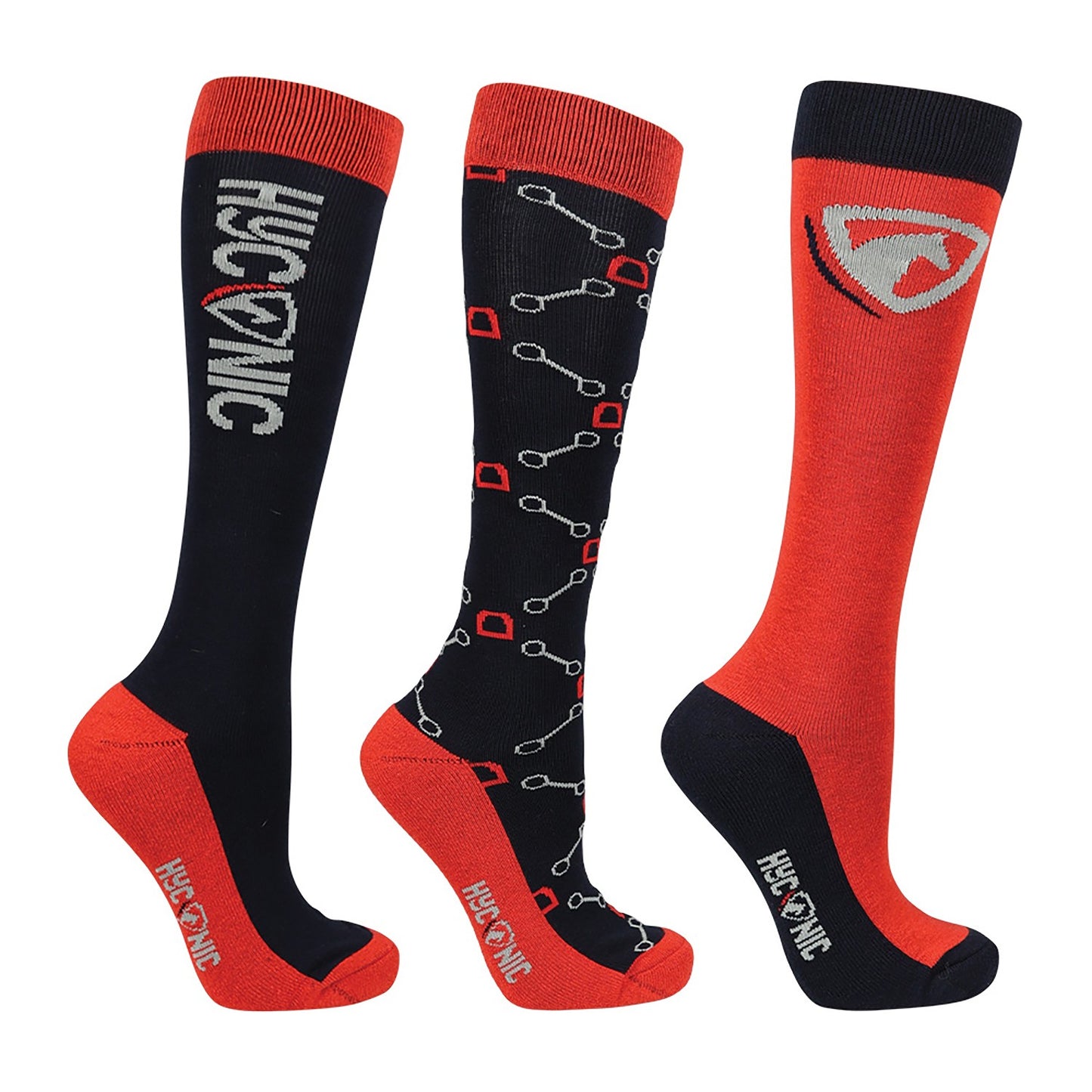 HyCONIC Pattern Socks by Hy Equestrian Navy/Red - Mizs (12-4) x 3 Pairs