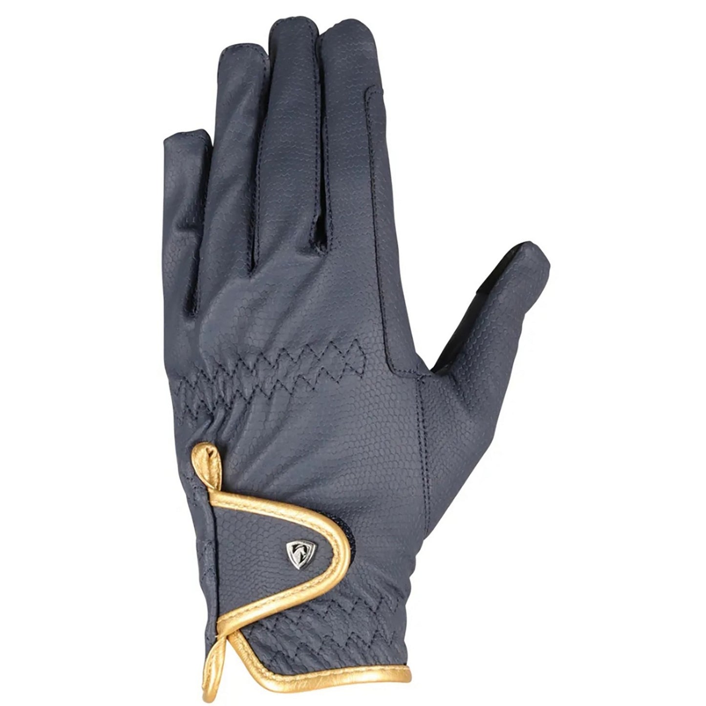 Hy Equestrian Cottenham Elite Riding Gloves Navy/Gold - Xlarge
