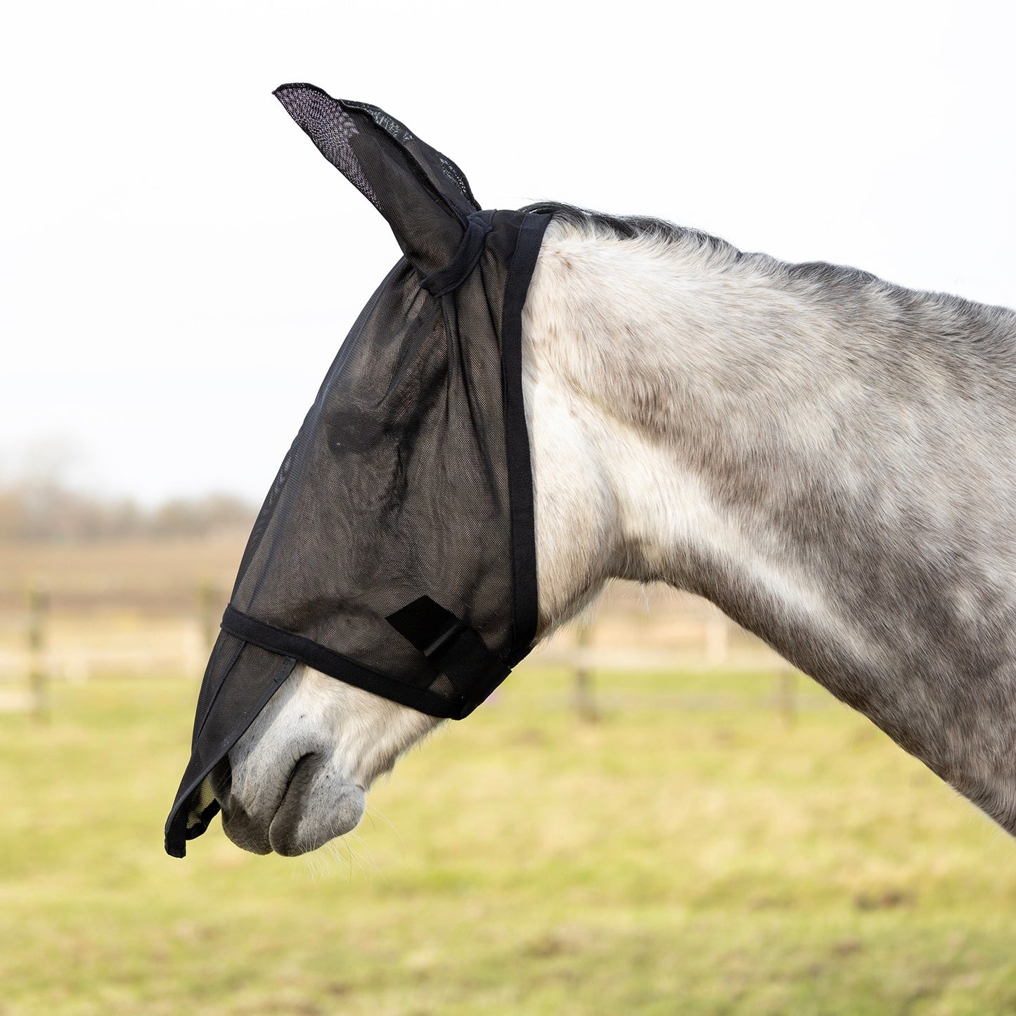 Hy Equestrian Fly Mask with Sunshield & Ears Black - Xfull