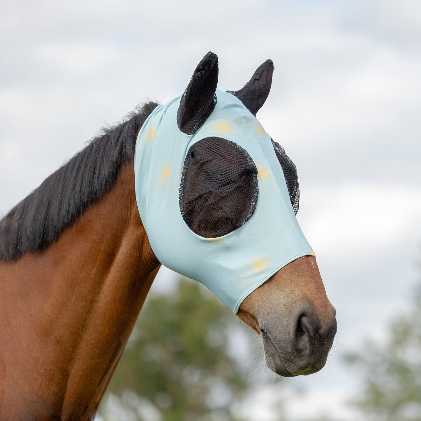 Hy Equestrian Lycra Hello Sunshine Fly Mask Light Blue/Yellow - Pony