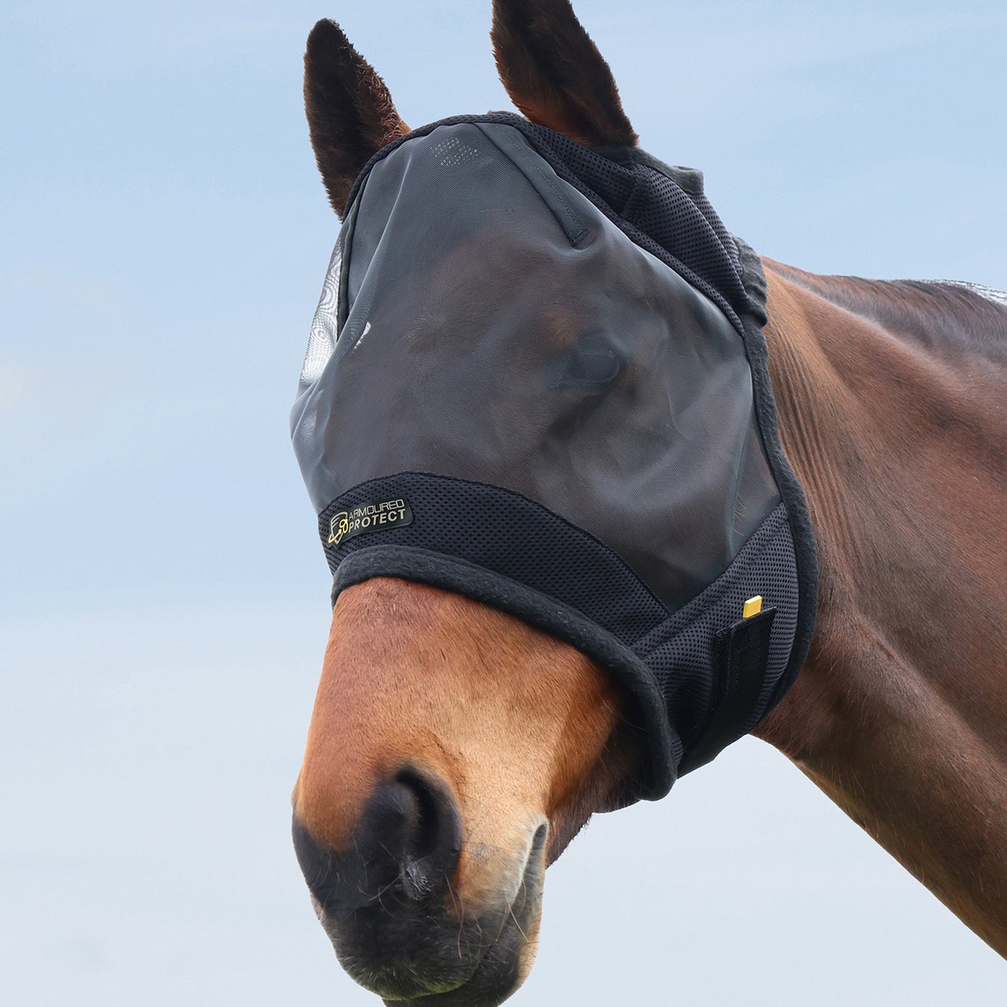 Hy Equestrian Armoured Protect Half Fly Mask without Ears Black - Full