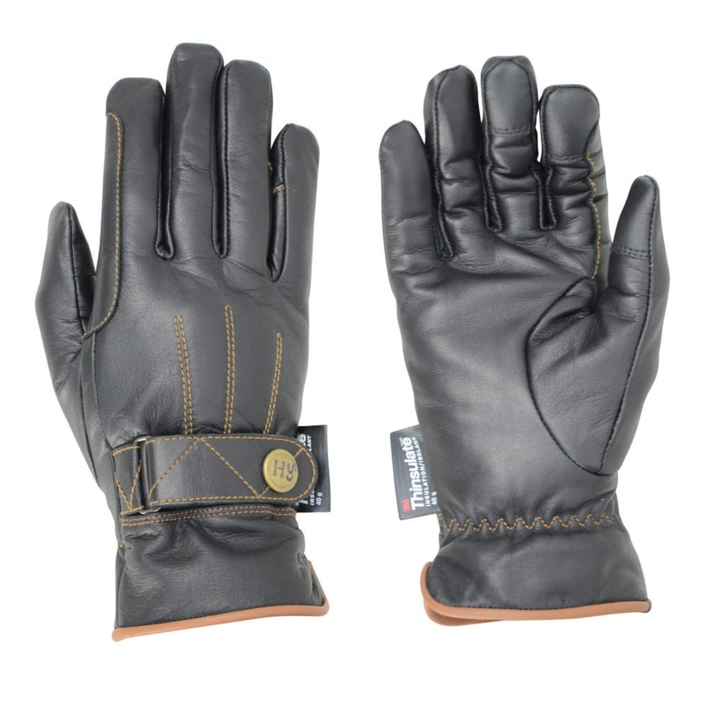 Elevate Thinsulate Leather Winter Riding Gloves Black/Tan Stitch - Large