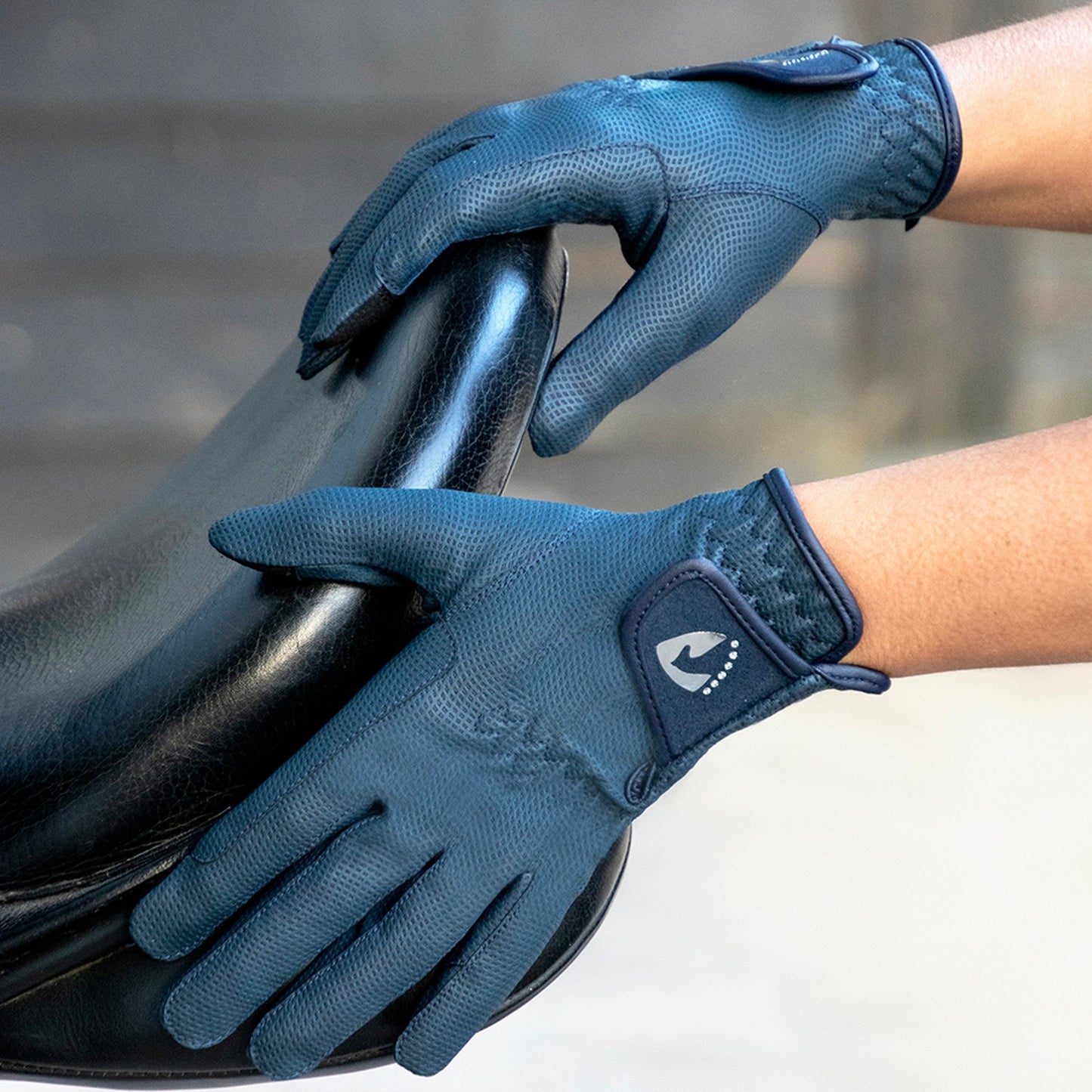 Hy Equestrian Sparkle Touch Riding Gloves Navy - Large