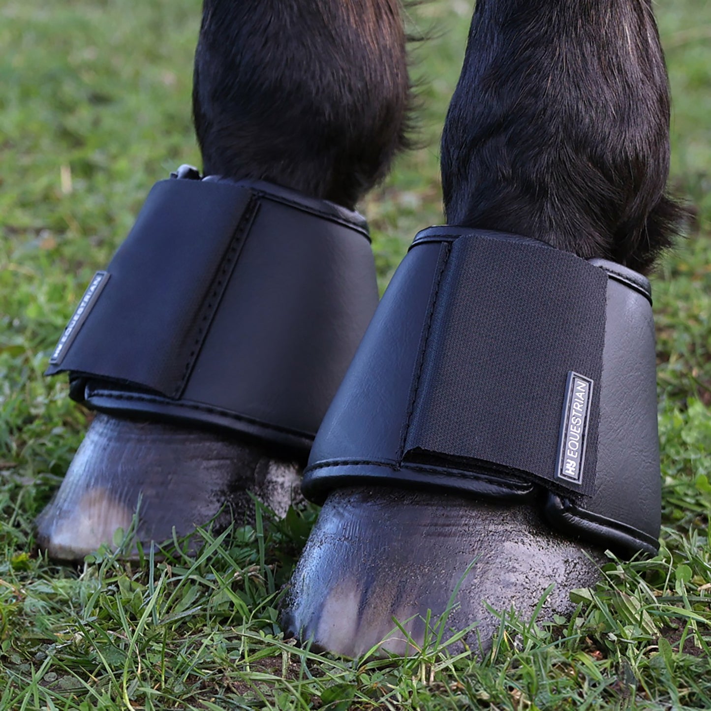Hy Equestrian Leather Over Reach Boots Black - Medium