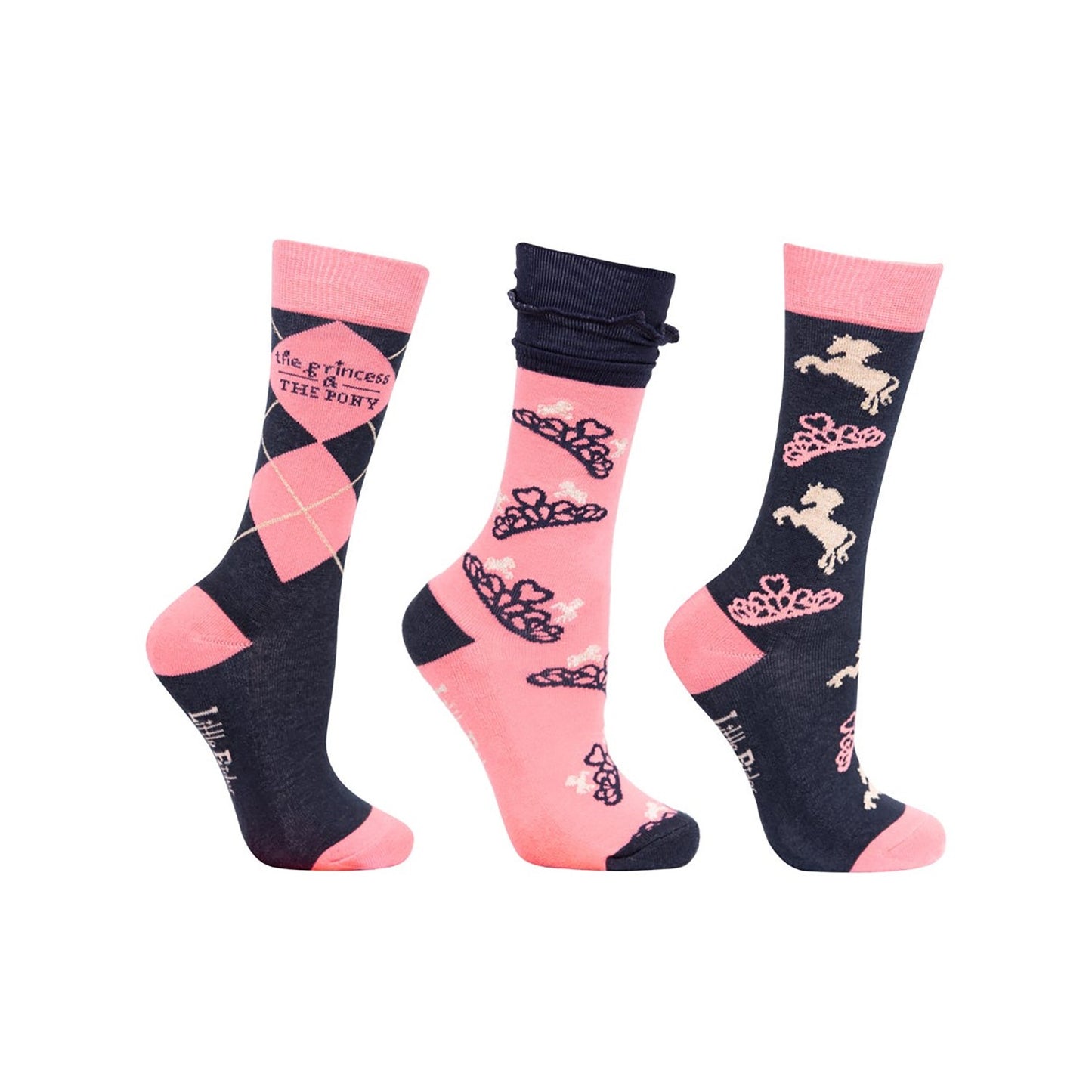 Little Rider The Princess & the Pony Socks Navy/Peach - Child (8-12) x 3 Pairs