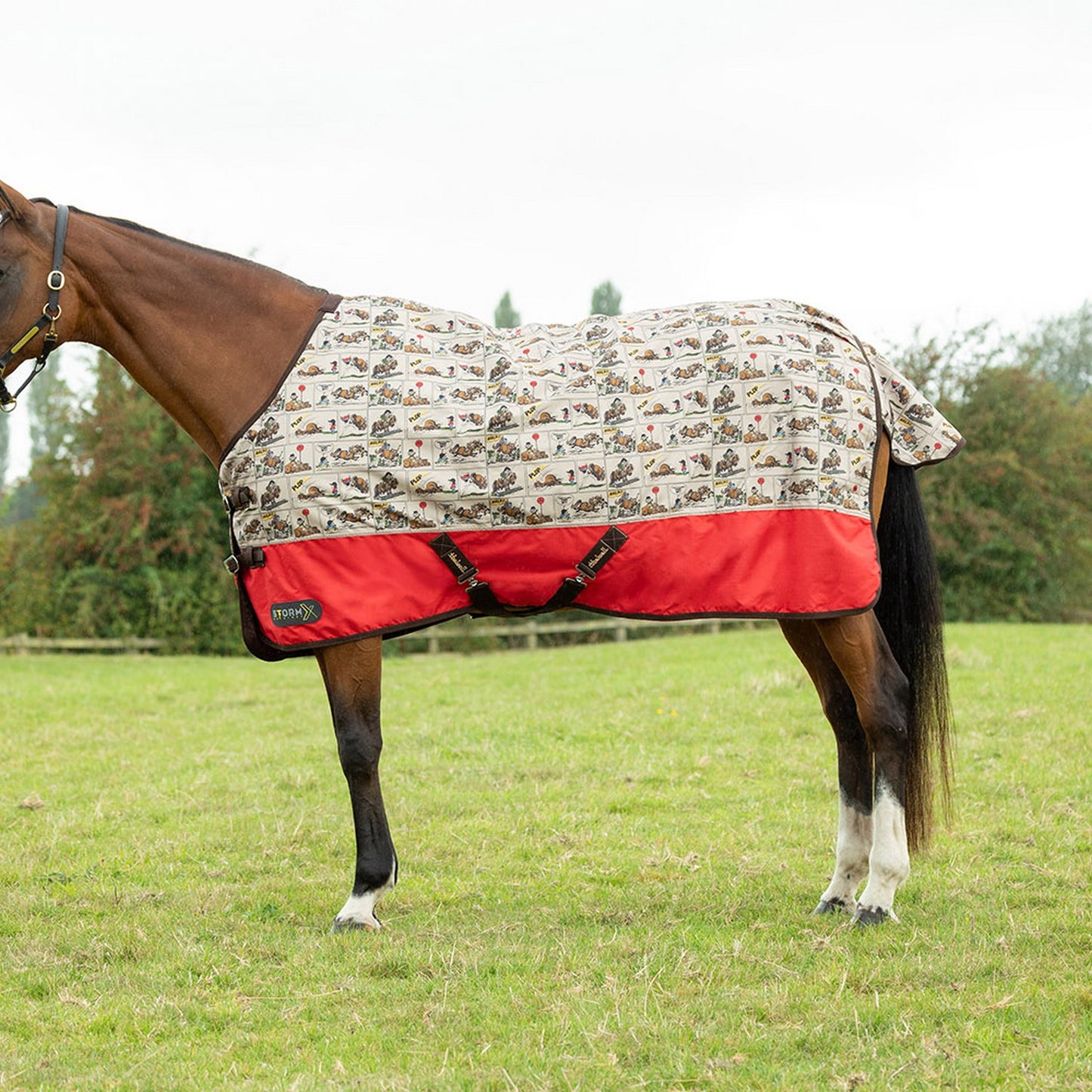 StormX Original 50g Turnout Rug Thelwell Comic Chaos Taupe/Red