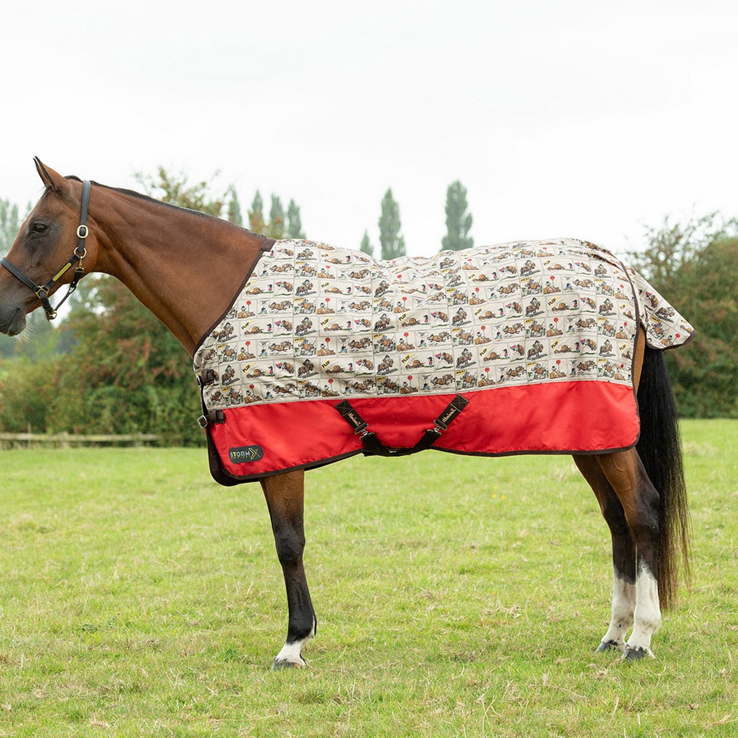 StormX Original 100g Turnout Rug Thelwell Comic Chaos Taupe/Red
