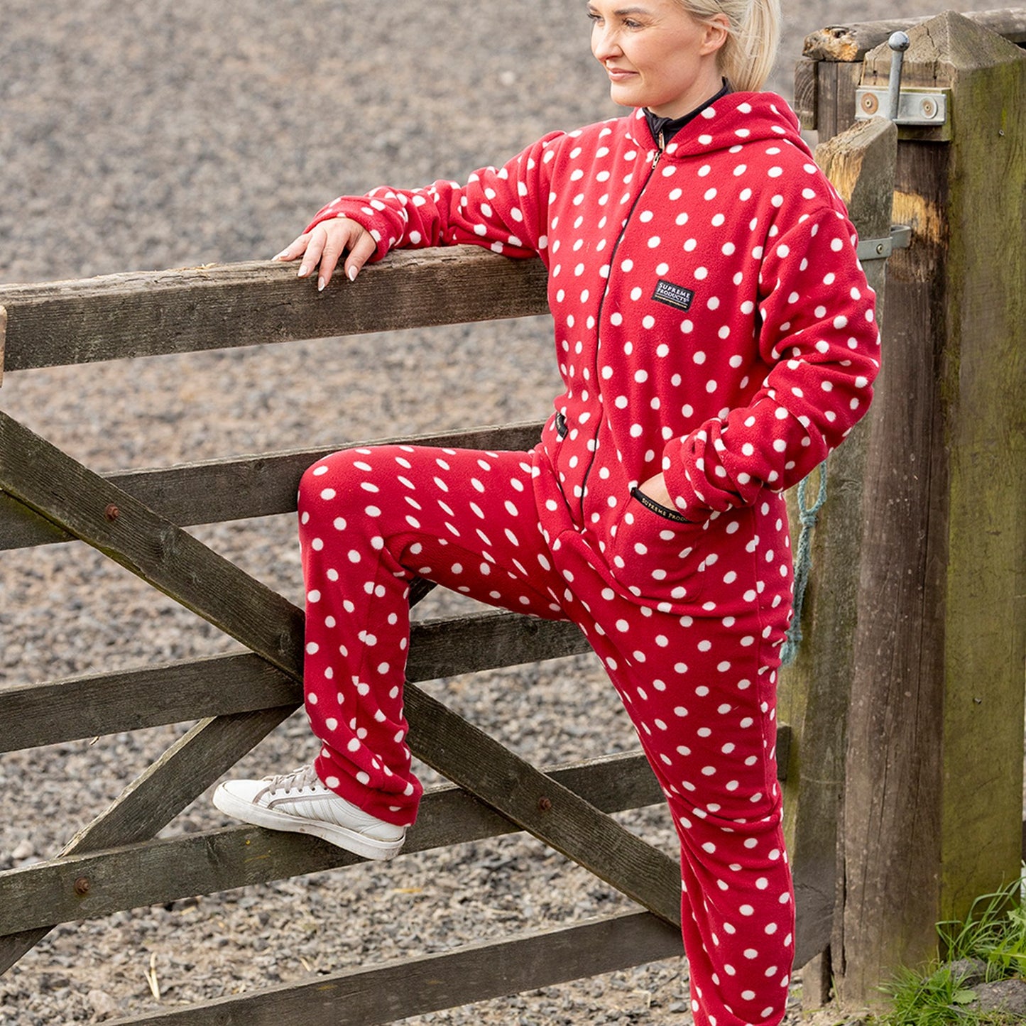 Supreme Products Adults Dotty Fleece Onesie Rich Raspberry - Medium