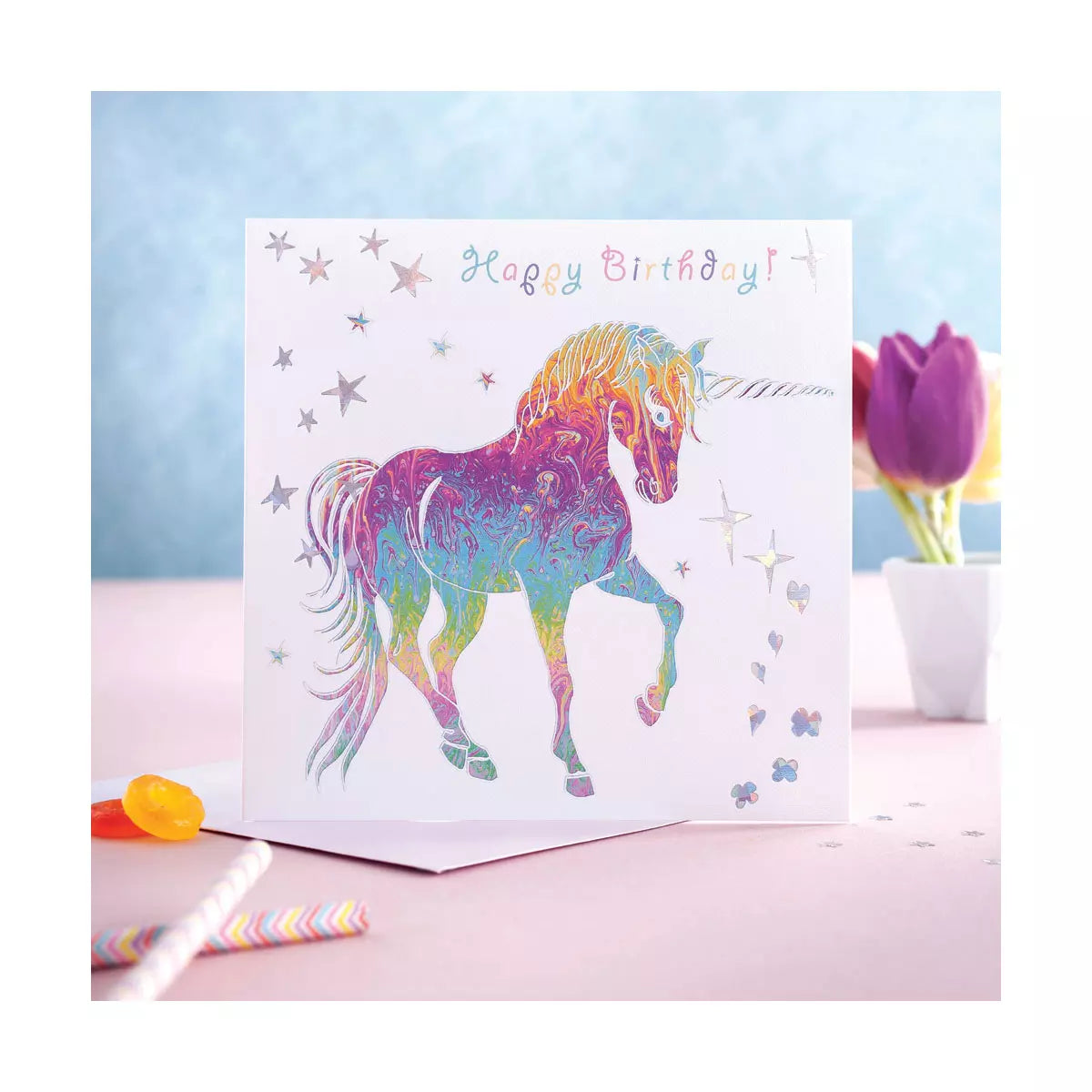 Deckled Edge Prancing Myth Happy Birthday Card