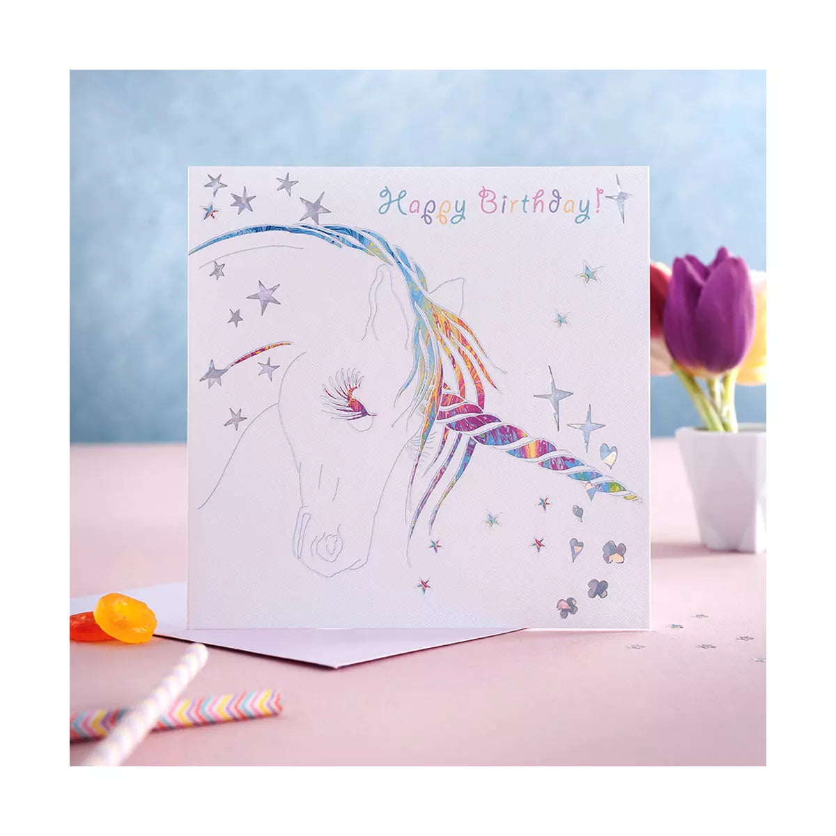 Deckled Edge Prancing Myth Happy Birthday Card