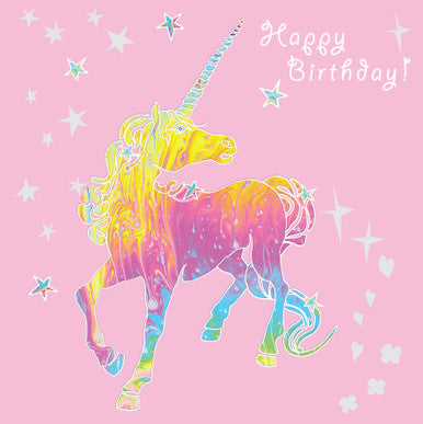 Deckled Edge Prancing Myth Card Happy Birthday - Dancing Unicorn