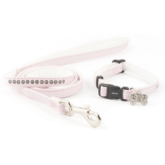 Ancol Small Bite Collar & Lead Set Deluxe Jewel Pink