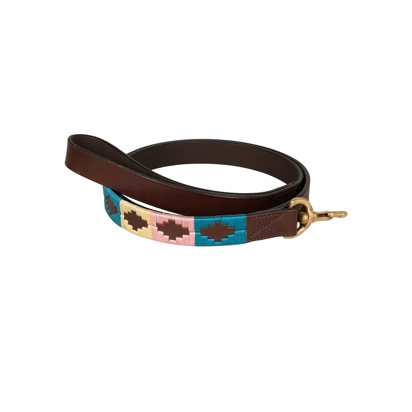 Benji & Flo Sublime Polo Leather Dog Lead Blue/Pink/Vanilla