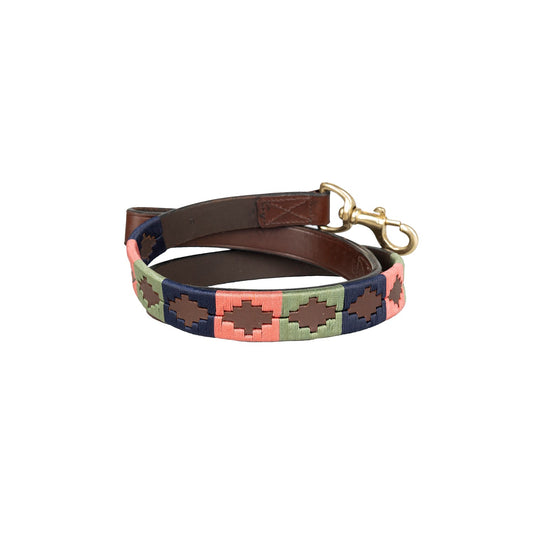 Benji & Flo Sublime Polo Leather Dog Lead Pink/Navy/Green