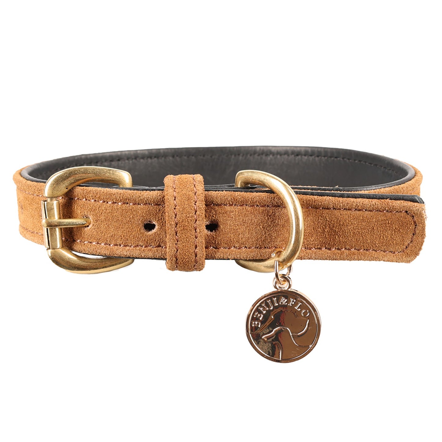 Benji & Flo Noble Suede Dog Collar Tan/Gold - Medium