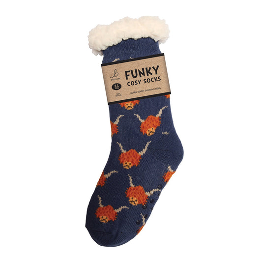 Bartleby Funky Sherpa Socks Ladies Highland Cow
