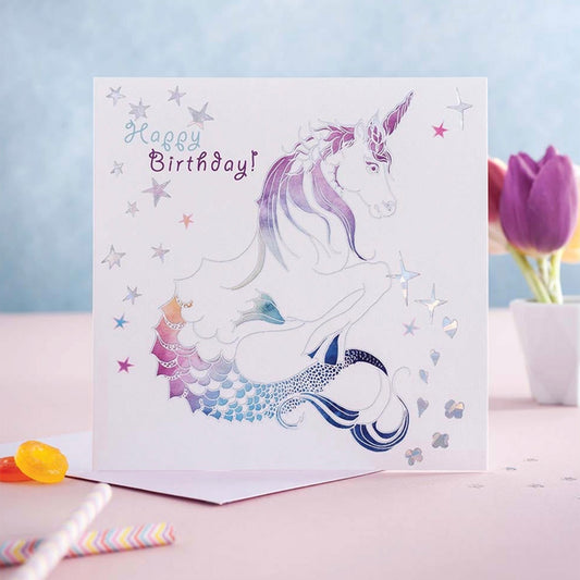Deckled Edge Prancing Myth Card Happy Birthday - Merhorse