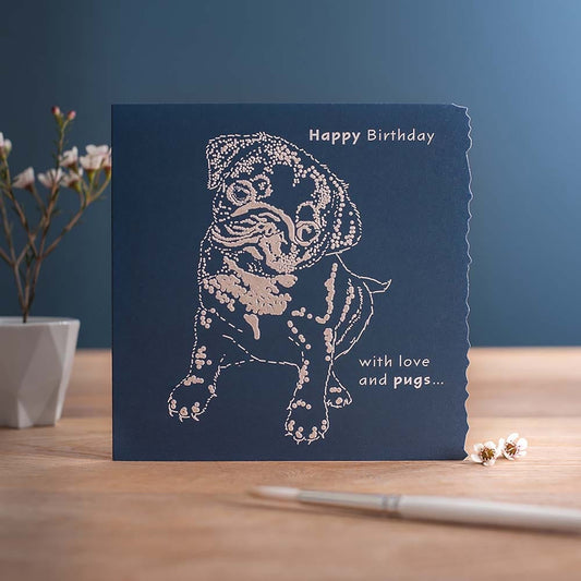 Deckled Edge Colour Block Happy Birthday Pug