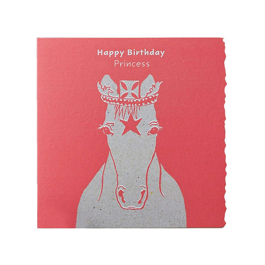 Deckled Edge Colour Block Pony Card Happy Birthday Princess