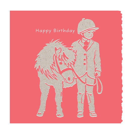 Deckled Edge Colour Block Pony Card Happy Birthday Child with Pony