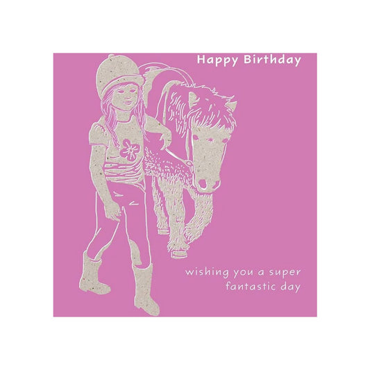 Deckled Edge Colour Block Pony Card Happy Birthday Girl with Pony