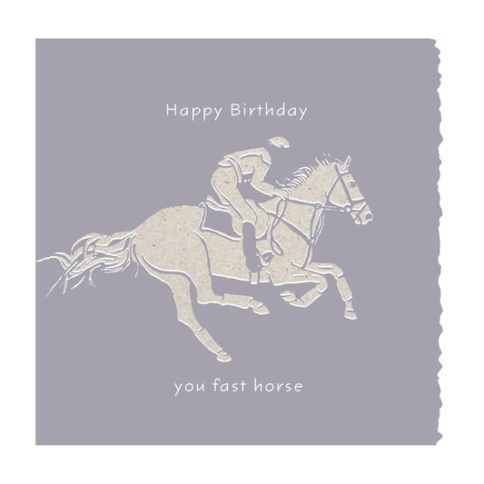 Deckled Edge Colour Block Pony Card Happy Birthday Race Horse