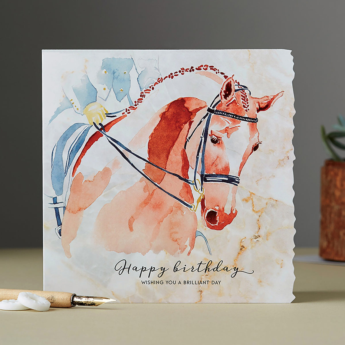 Deckled Edge Fanciful Dolomite Card Happy Birthday Dressage Horse Head