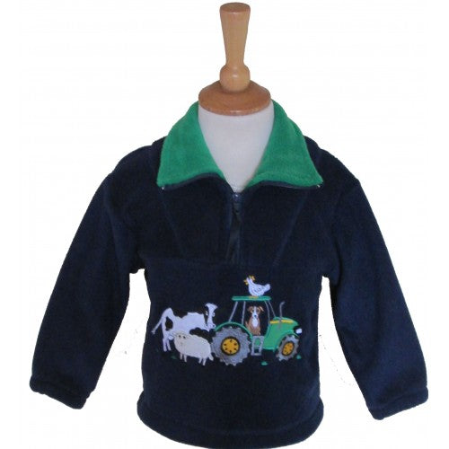 BCC Farmyard Childrens Fleece Jacket Navy/Green Trim