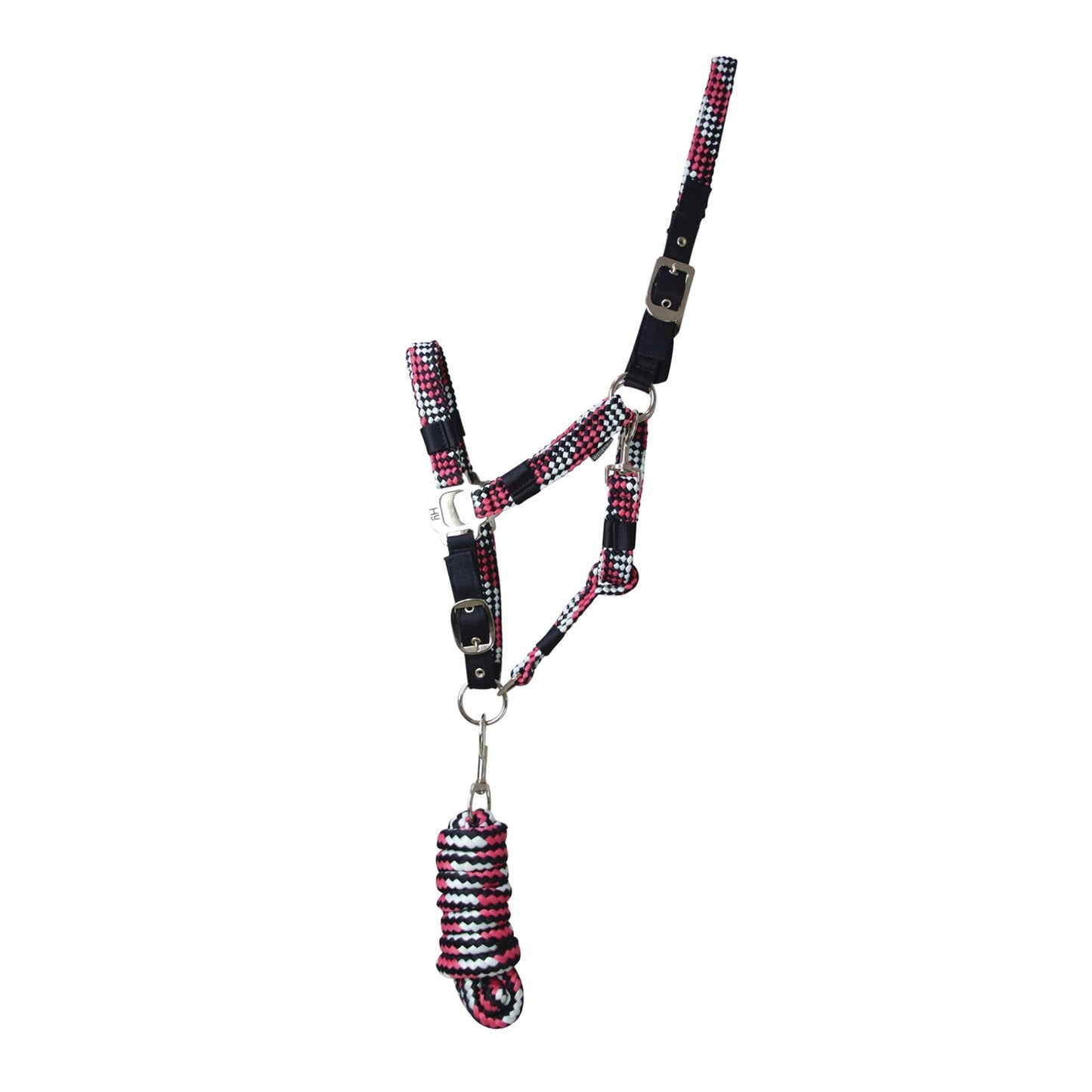 Hy Equestrian Multi-Colour Headcollar with Rope Grey/Pink/Mint - Pony