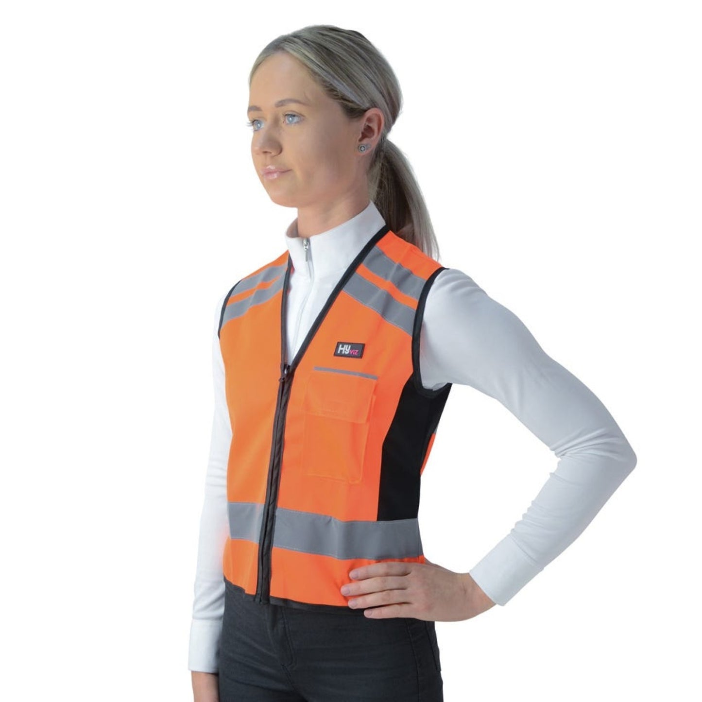 Reflector Waistcoat Please Pass Wide & Slow by Hy Equestrian Orange - Medium