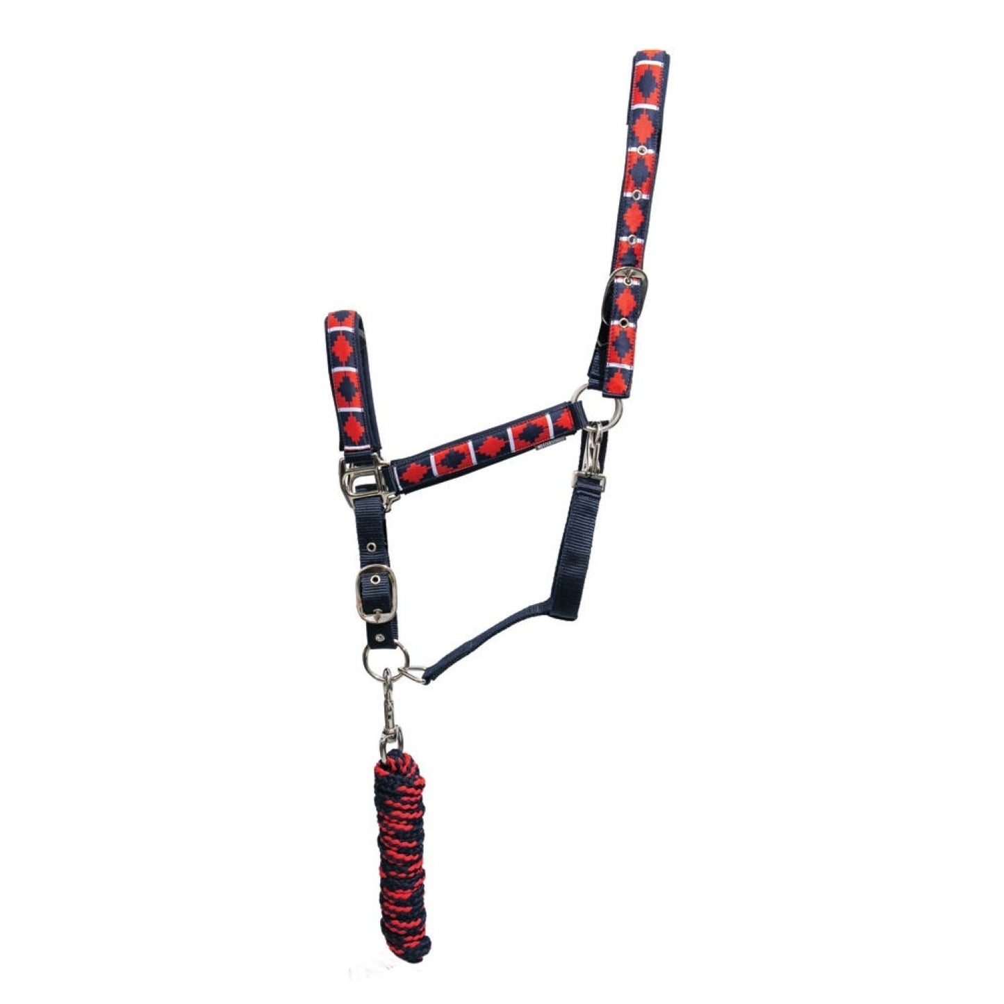 Hy Equestrian Woven Polo Headcollar & Lead Rope Navy/Red - Small Pony