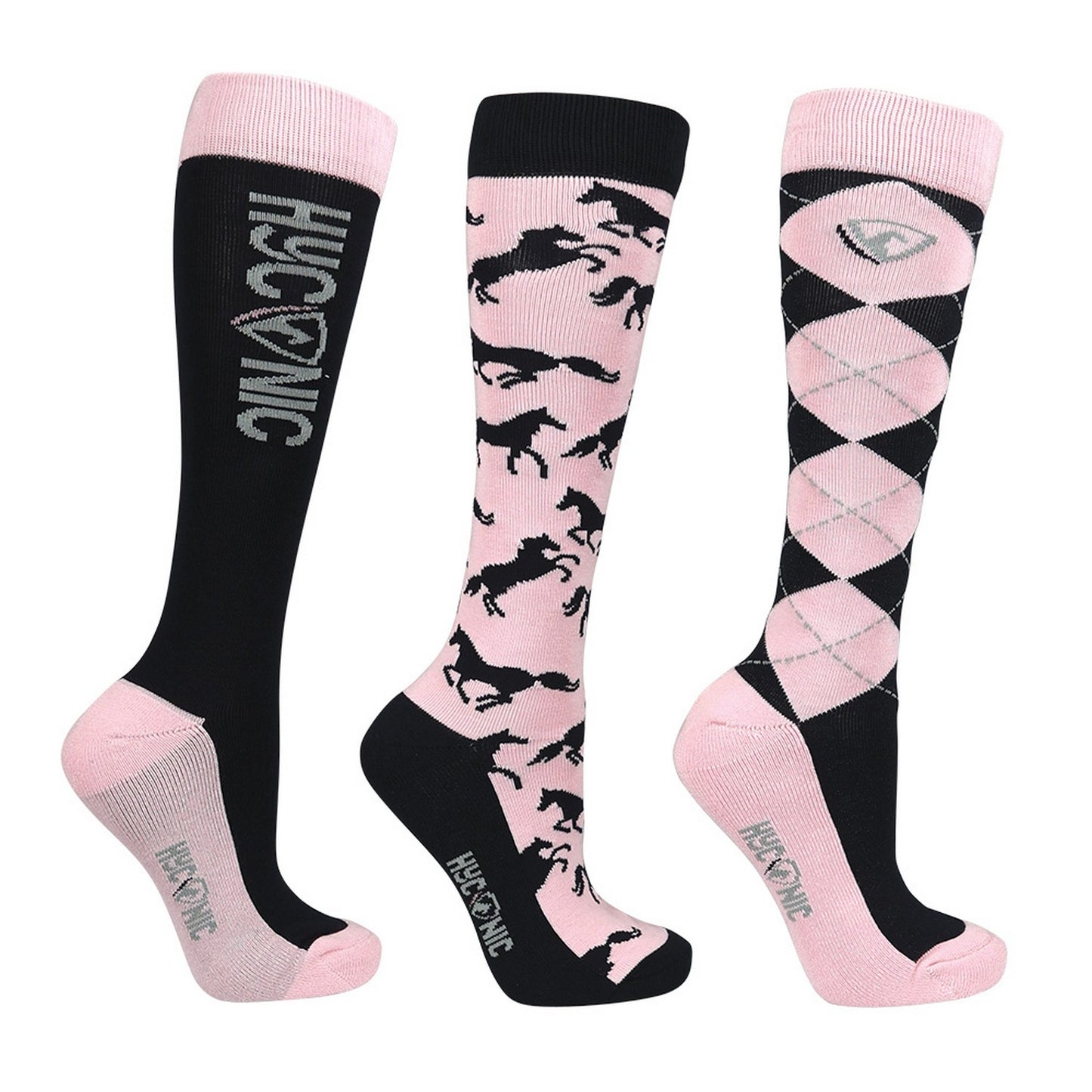 HyCONIC Pattern Socks by Hy Equestrian Navy/Rose - Child (8-12) x 3 Pairs