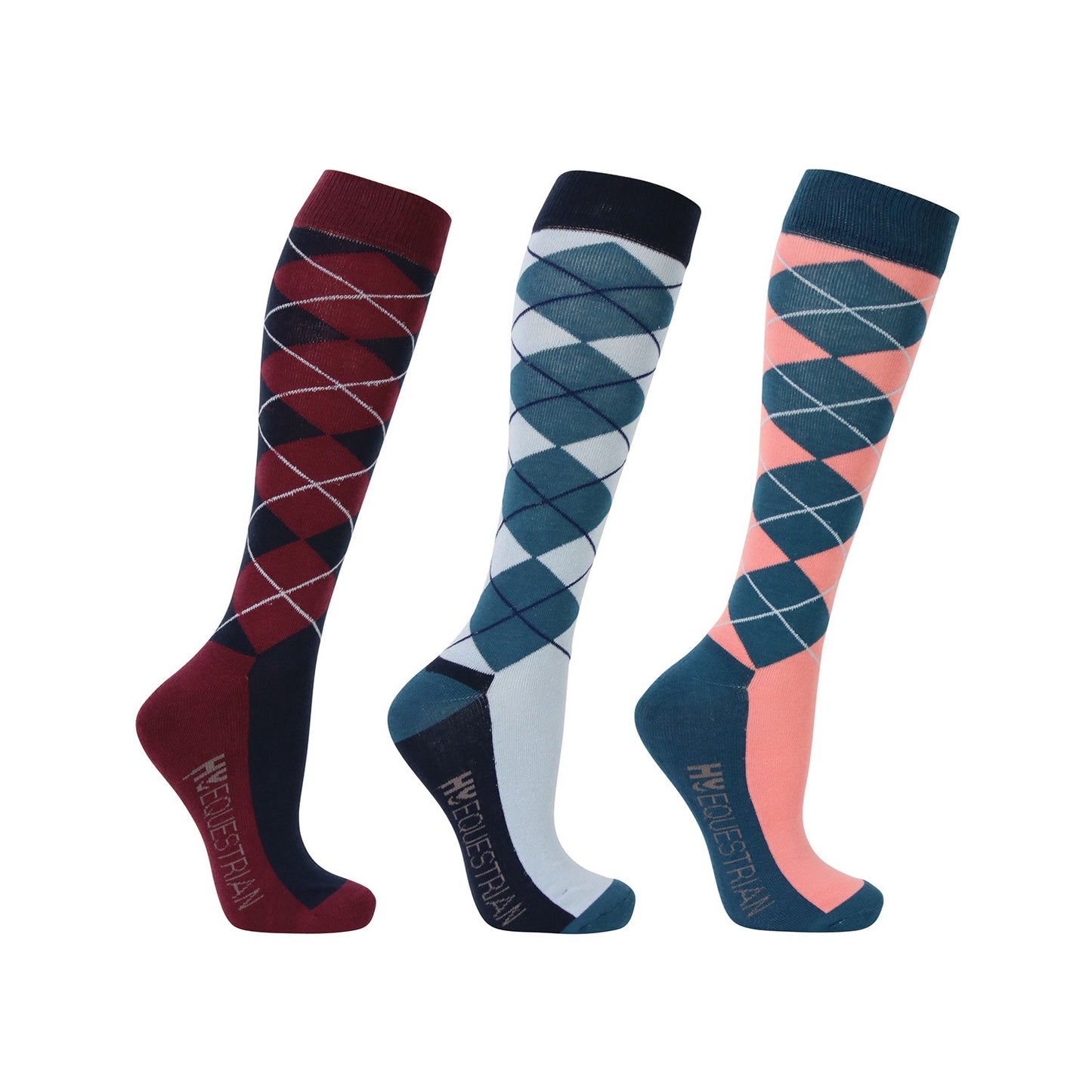 Hy Equestrian Synergy Argyle Socks Grey/Navy - Adult (4-8) x 3 Pairs