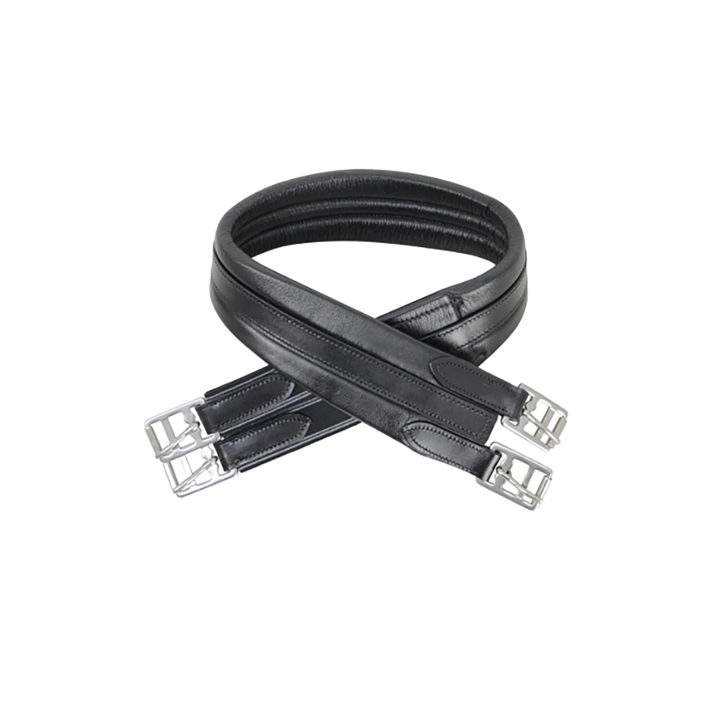 Hy Equestrian Leather Padded Atherstone Girth Elasticated One End Black - 42"