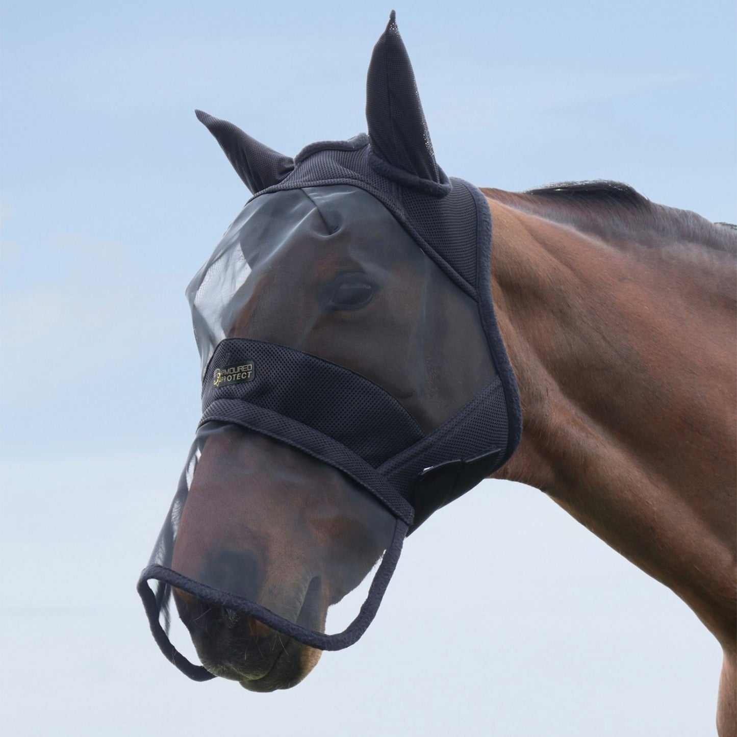 Hy Equestrian Armoured Protect Full Fly Mask with Ears & Nose Black - Small Pony