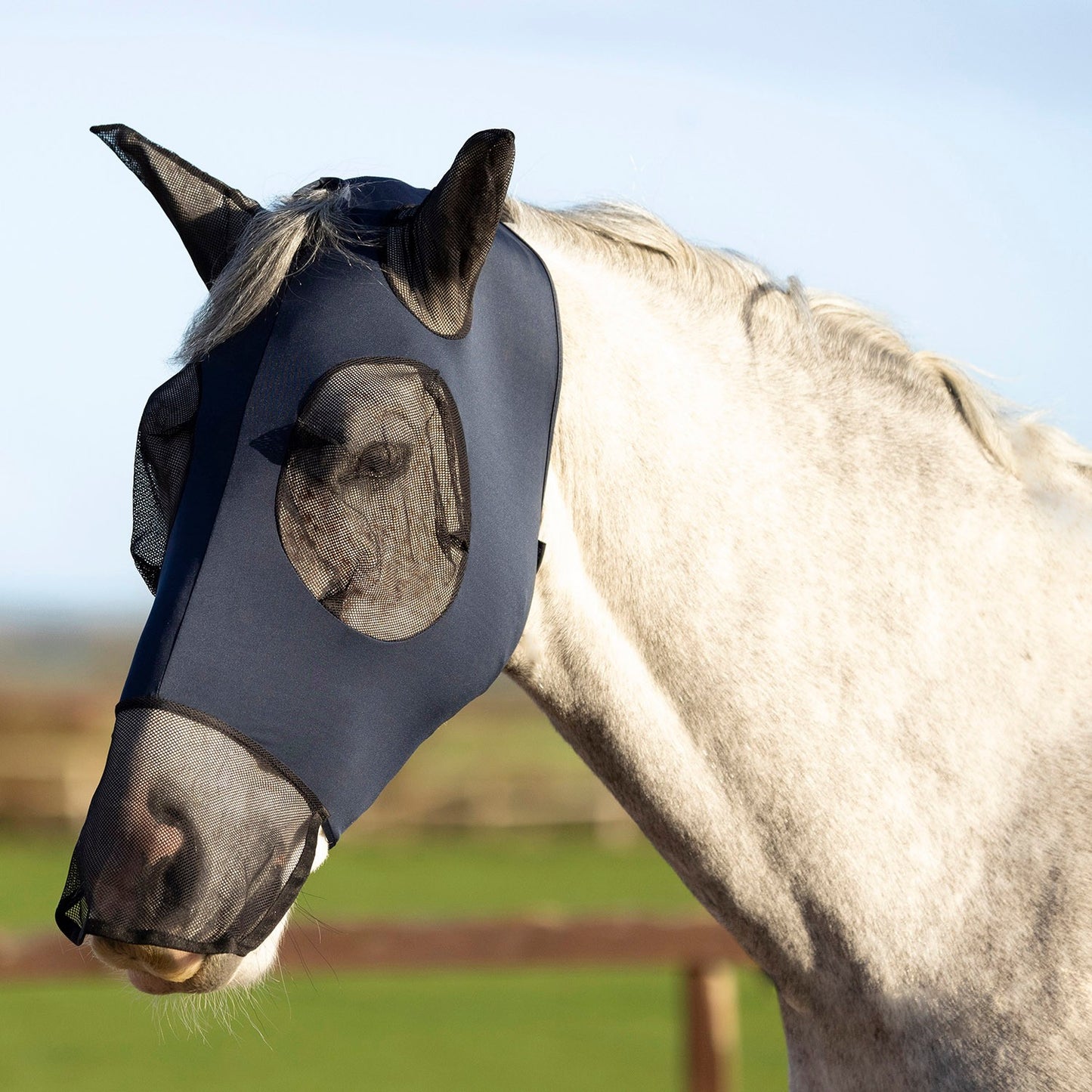 Hy Equestrian Lycra Flex Fly Mask with Nose Navy - Pony