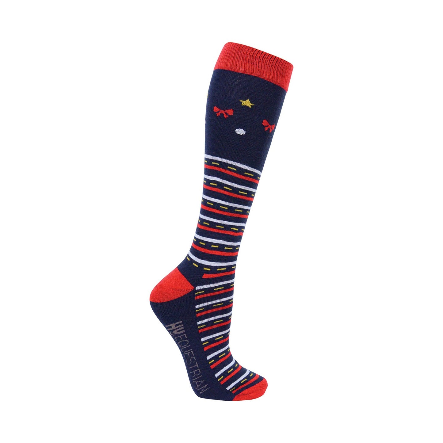 Hy Equestrian Christmas Decorations Socks Navy/Red/Gold - Adult (4-8) x 3 Pack