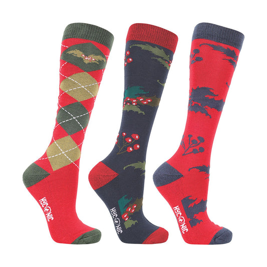 HyCONIC Christmas Holly Socks by Hy Equestrian Navy/Red